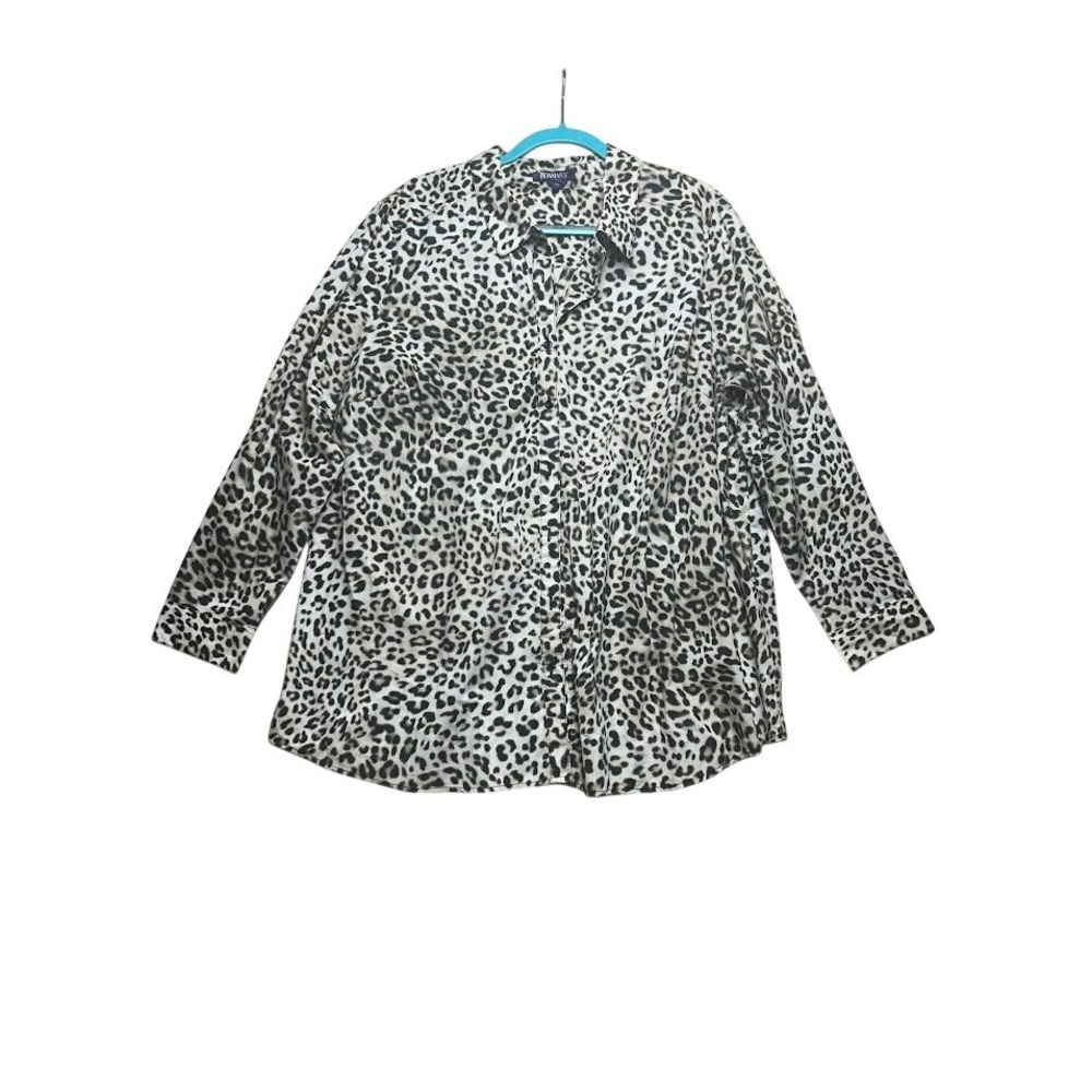 Roaman's‎ Women 26W Leopard Print Button Down Shirt Long Sleeve Blouse